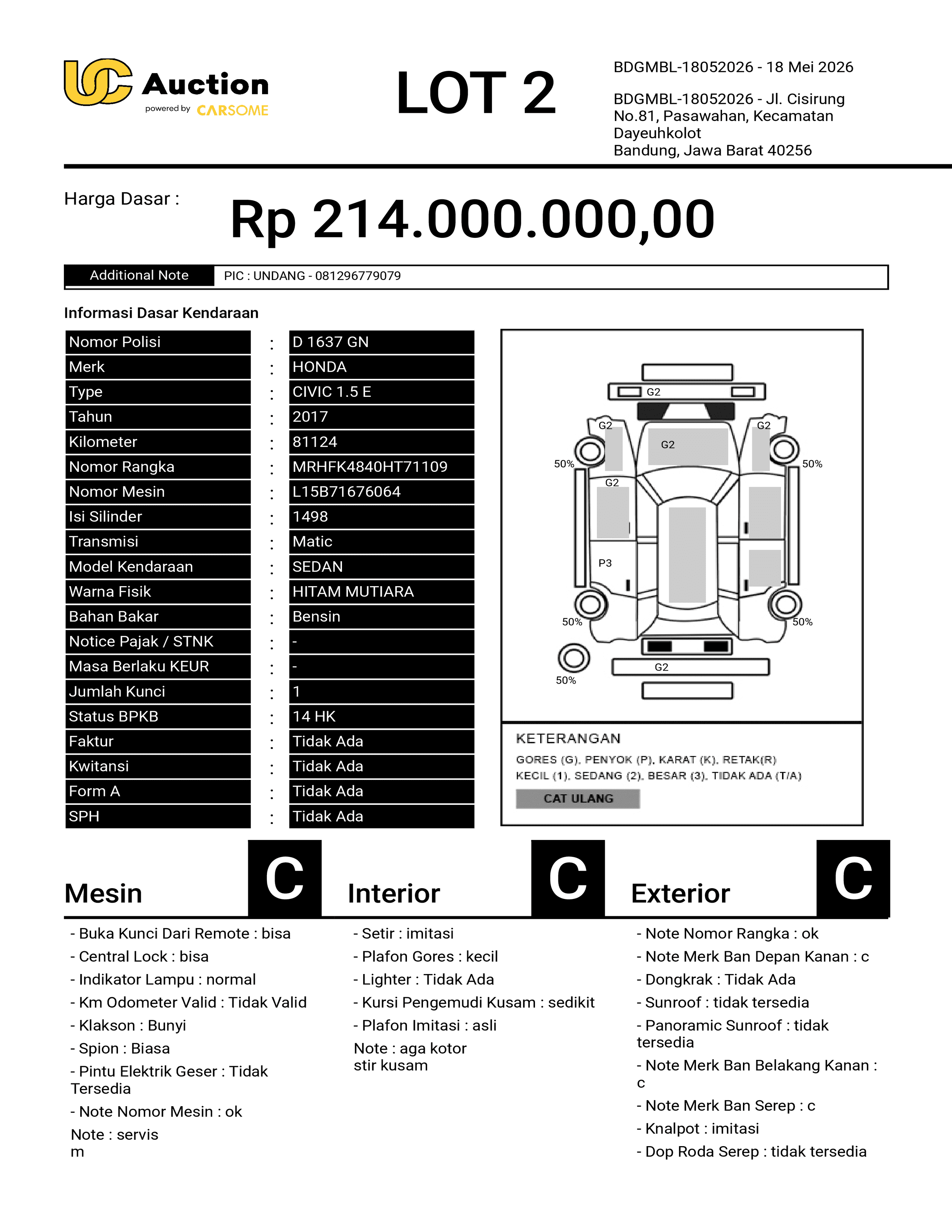HONDA CIVIC 1.5 E